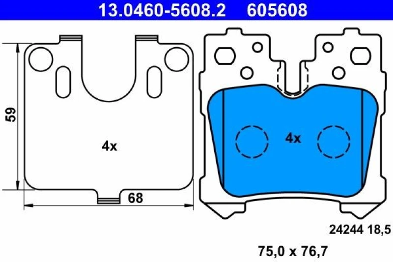 Image of ATE 13.0460-5608.2 Brake pad set excl. wear warning contact, with anti-squeak plate Brake Pad Set,disc brake (402)