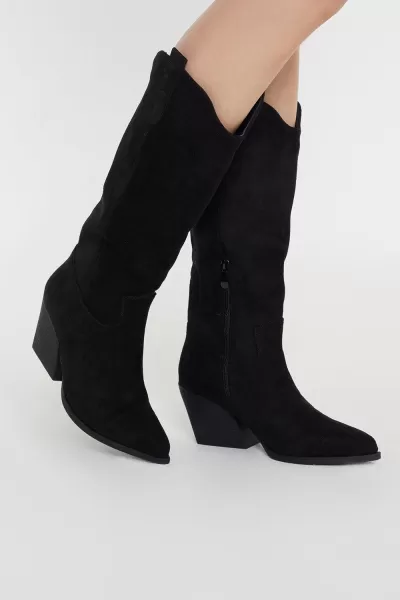 Dorothy Perkins Kacey Clean Knee High Western Boots Natural Black