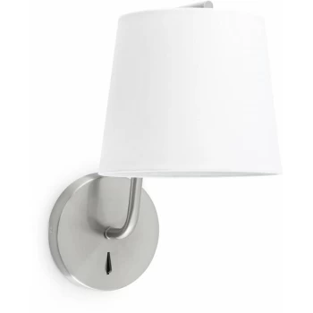 Image of Faro Berni - 1 Light Indoor Wall Lamp Satin Nickel with White Shade, E27