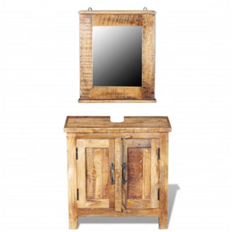 Image of vidaXL Bathroom Vanity Cabinet Storage Cupboard with Mirror Solid Mango Wood