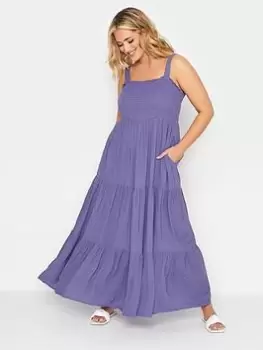 Image of Yours Shirred Strappy Dress - Purple, Purple, Size 22, Women
