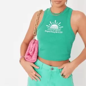 image of Missguided Embroidered Racer Neck Crop Top - Green