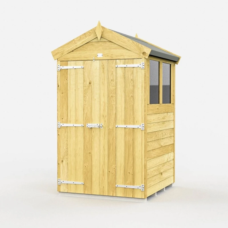 Image of Buttercup Farm 4 x 4 Feet Apex Shed - Double Door With Window - L127 x W118 x H217cm in Brown Brown Unisex