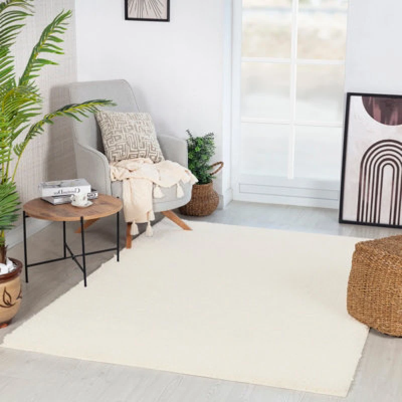 Image of Livabliss Shaggy Solid Color Plush Pile Cream Soso Area Rug 120 X 180 Cm - Easy Care, Non Shedding, Ideal For Living Room & Bedroom