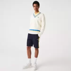 image of Mens Lacoste Colour-block Brushed Fleece Shorts Size 3 - S Navy Blue / Yellow