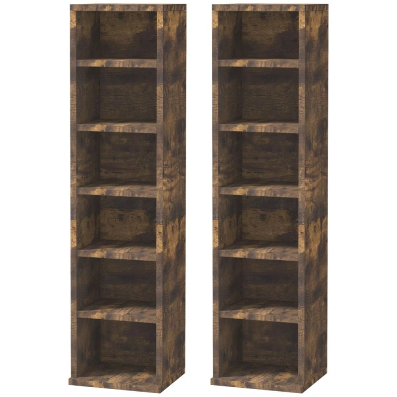 Image of HOMCOM 204 Cd Media Display Shelf Unit Set Of 2 - Rustic Brown, Brown 833-872V00RB