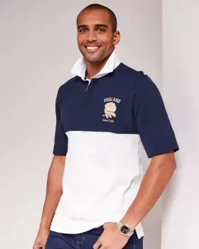 Image of Cotton Traders Mens England Classic Short Sleeve Panelled Rugby Shirt in Blue