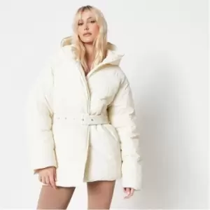 Missguided Tall Oversized Belted Puffer Coat - Cream