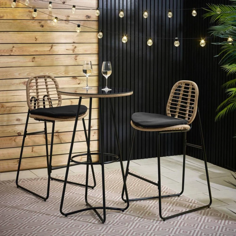 Image of FurnitureboxUK FurnitureboxUK Belize Rattan Outdoor Bar Set with Cushions in Black One Size Unisex 5061064385354
