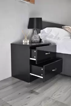 Image of 2 Drawer High Gloss Black Bedside Chest - Chilton