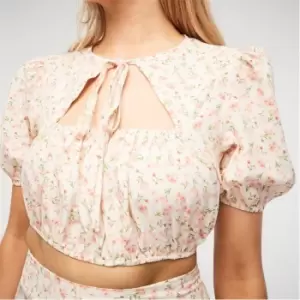 Missguided Floral Print Tie Front Cut Out Crop Top - Multi