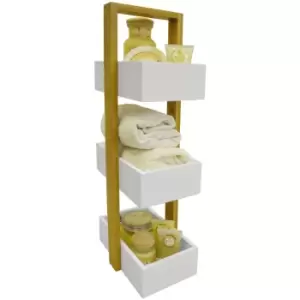 Image of Eche - 3 Tier Bathroom Storage Shelf / Caddy / Basket - White / Natural - White / Brown