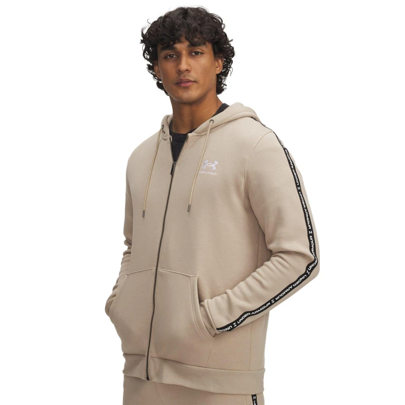 Image of Under Armour Mens Icon Fleece Taping Full-Zip Hoodie City Khaki male M