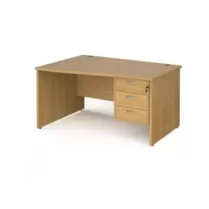 image of Office Desk Left Hand Wave Desk 1400mm With Pedestal Oak Top And Panel End Leg Maestro 25 MP14WLP3O