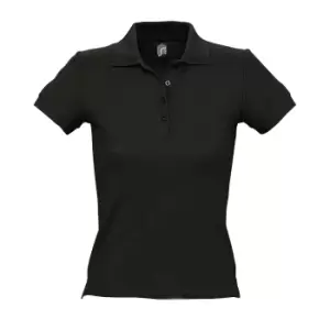 Image of SOLS Womens/Ladies People Pique Short Sleeve Cotton Polo Shirt (L) (Black)