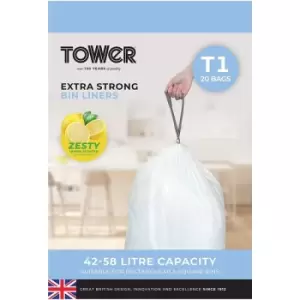 image of Tower 42-58L Lemon Scented 20pc/Pack Bin Liners