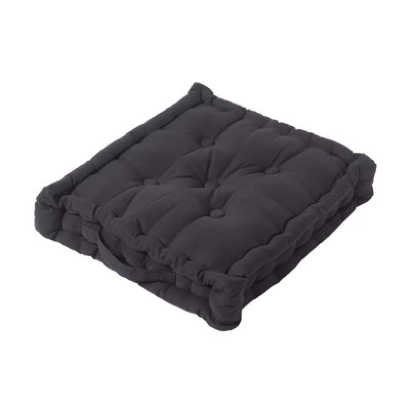 Image of Homescapes Cotton Black Floor Cushion, 50 X 50 Cm