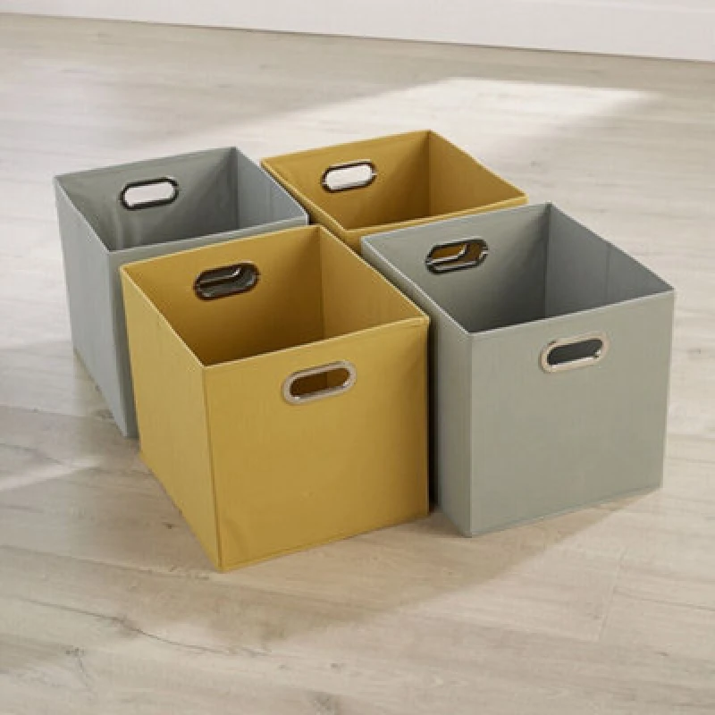Image of Home Source Cube Pack of Four Canvas Fabric 33x37cm Large Storage Insert Boxes Multi