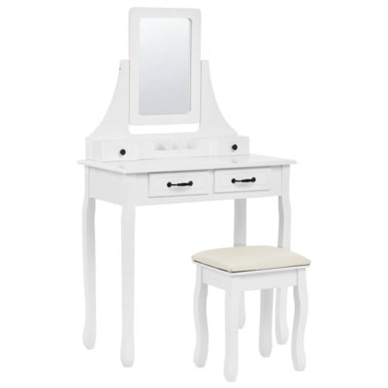 Image of Beliani Dressing Table With Mirror And Stool Rayon White