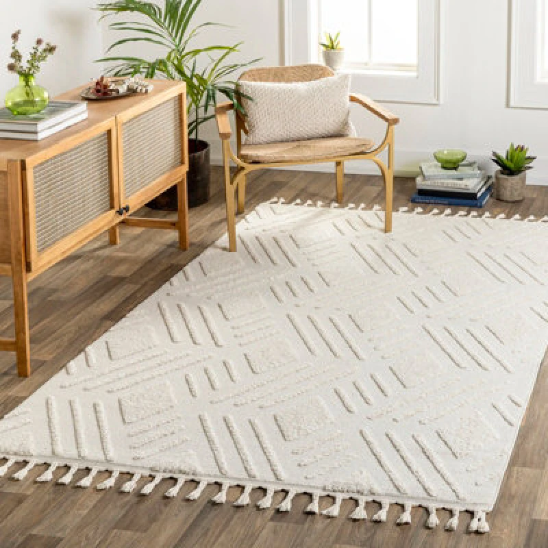 Image of Livabliss Berber Geometric High Pile Ivory Selene Area Rug 140 X 200 Cm - Easy Care, Non Shedding, Ideal For Living Room & Bedroom