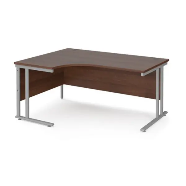 image of Office Desk Left Hand Corner Desk 1600mm Walnut Top With Silver Frame 1200mm Depth Maestro 25 MC16ELSW