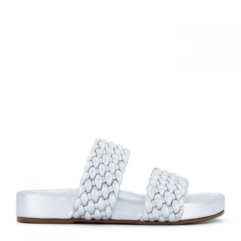 image of Dune Silver Leather 'Laylow' Ankle Strap Sandals - 3