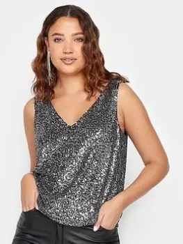 Image of Long Tall Sally Sliver Sequin Swing Vest Top, Silver, Size 10, Women