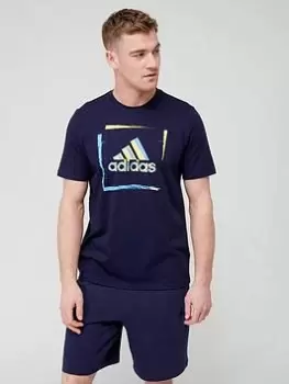 Image of adidas Sportswear Two-Tone Stencil Short Sleeve Graphic T-Shirt - Navy, Size L, Men