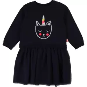 Image of Billieblush Baby Girls Navy Bi-material dress - Blue