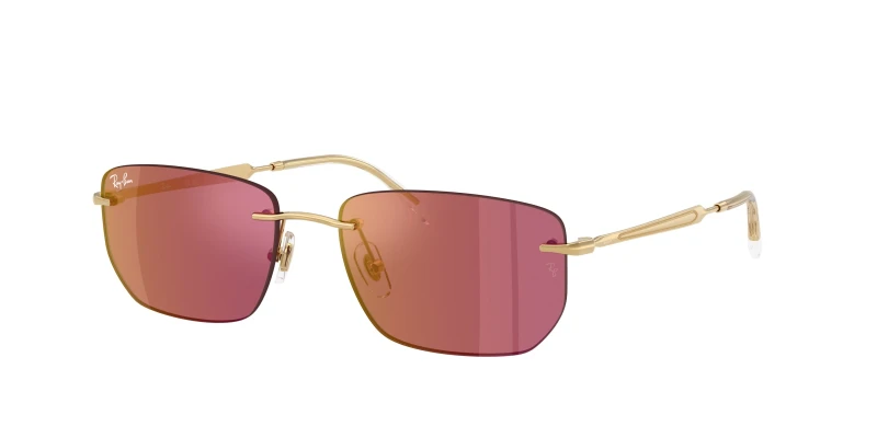 Image of Ray - Ban Unisex Ray - Ban RB3768 001/D0 Sunglasses Metal Gold Violet Geometric Mirrored Gold Sunglasses Unisex Metal