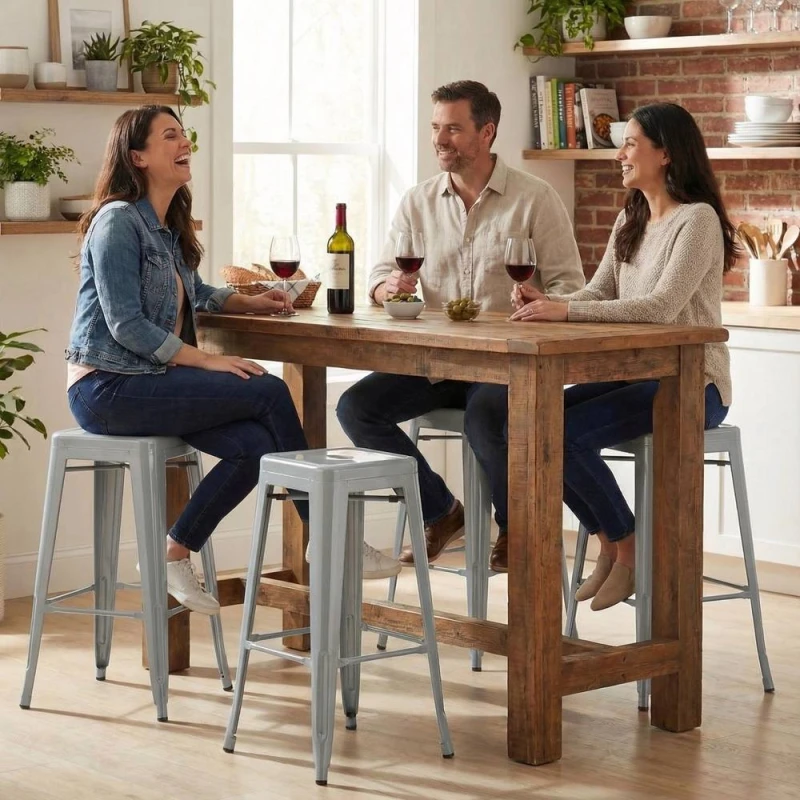 Image of FWStyle Bistro Set Of 4 30" Silver Gloss Metal Bar Stools Silver Unisex
