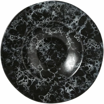 Image of Pasta Bowl With Black Marble Effect Noodle Bowls With White Lines And Unique Shape Bowls For Dinner / Lunch / Breakfast China Porcelain Dish 28 x 2 x