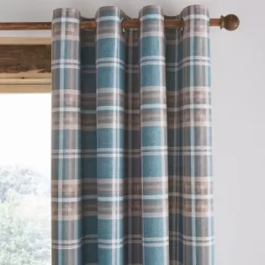 Image of Catherine Lansfield Tweed Woven Check Teal Eyelet Curtains Teal (Blue)