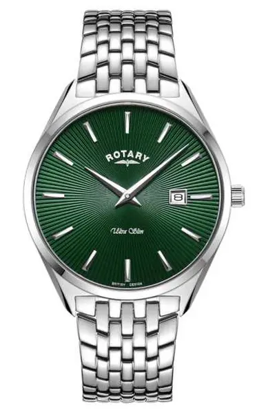 image of Rotary GB08010/24 Mens Ultra Slim Green Dial Stainless Watch