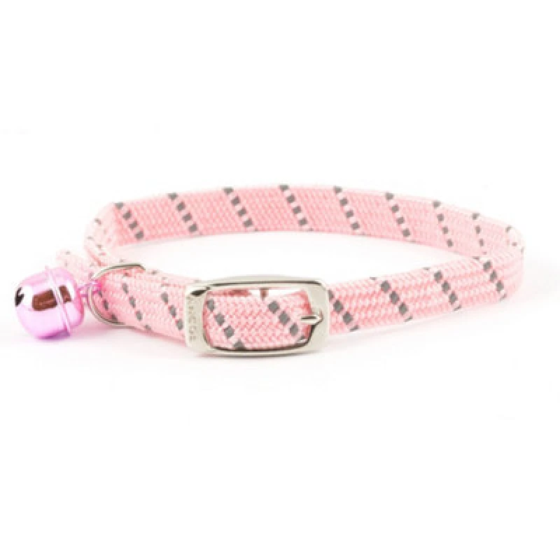 Image of Ancol Quick Release Adjustable Reflective Elasticated Soft Weave Cat Collar Pink