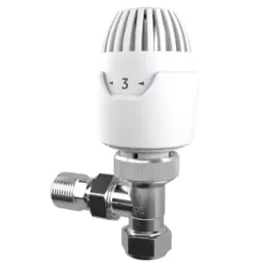 image of Drayton 08 09 260 White Angled Thermostatic Radiator Valve & Lockshield (Dia)15mm