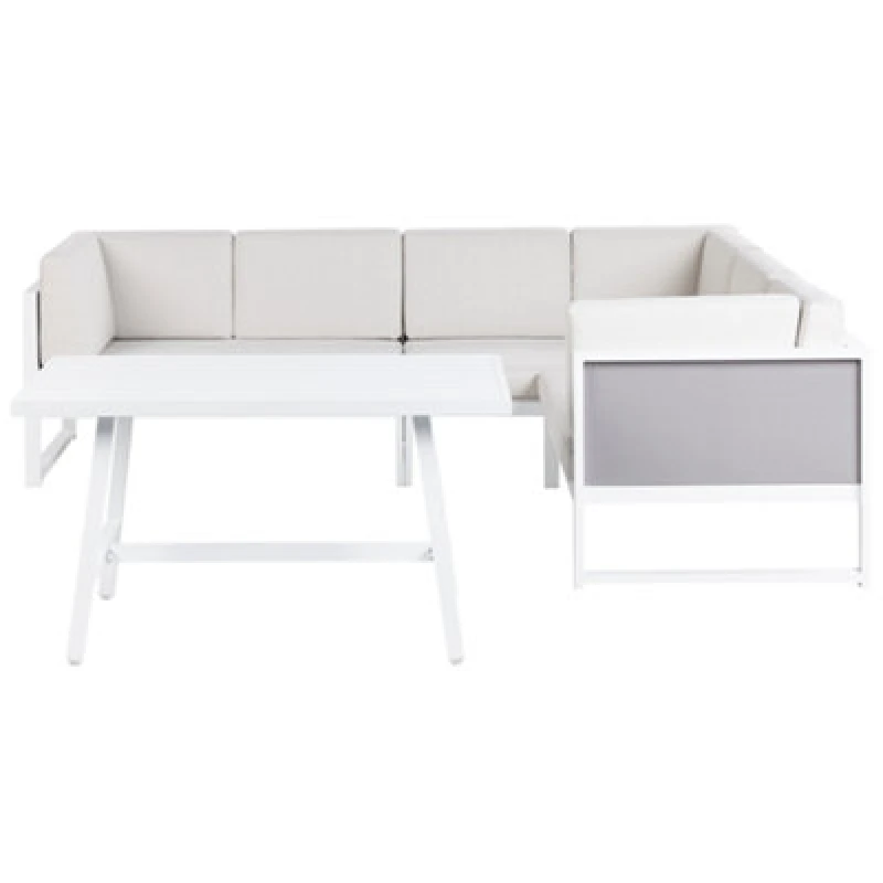 Image of Beliani Garden Corner Sofa With Table 6 Seater Castella/fratte Left Hand Metal Off-White
