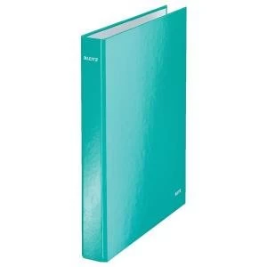 image of Leitz WOW A4 Ring Binder 2 D Ring 250 Sheets Maxi Ice Blue Pack of 10