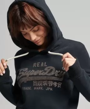 Image of Superdry Womens Vintage Logo Boho Sparkle Hoodie Navy / Eclipse Navy - Size: 12