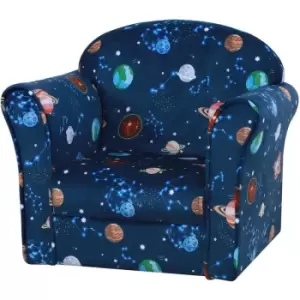 image of Homcom - Children Kids Mini Sofa Armchair Polyester Blue Universe Planet Non-Slip Feet Bedroom Playroom Seating Chair