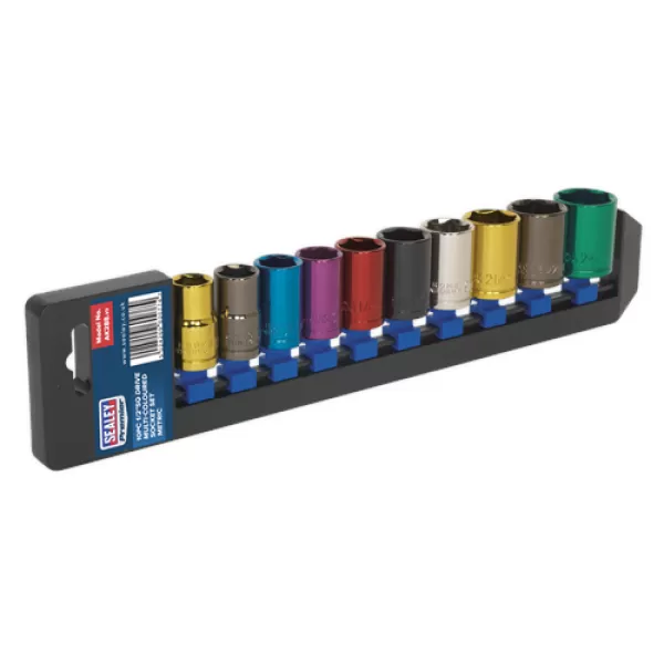 Image of Sealey AK288 Multi-Coloured Socket Set 10pc 1/2Sq Drive 6pt WallDrive® Metric