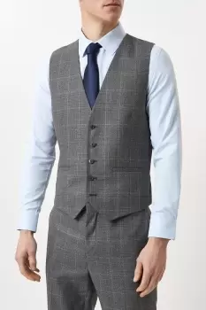 Image of Mens Grey Blue Highlight Check Waistcoat