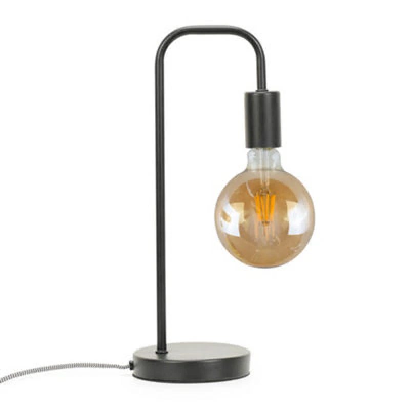 Image of Valuelights Bronx Industrial Style Black Metal Curved Stem Bedside Table Lamp Living Room Bedroom Light - Bulb Included
