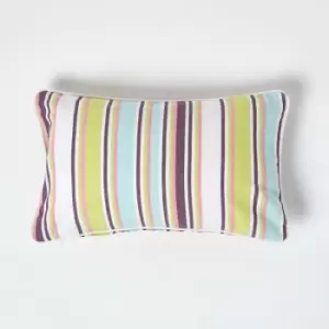 Image of Homescapes - Cotton Osaka Green Stripe Rectangular Cushion Cover, 30 x 50cm - Green