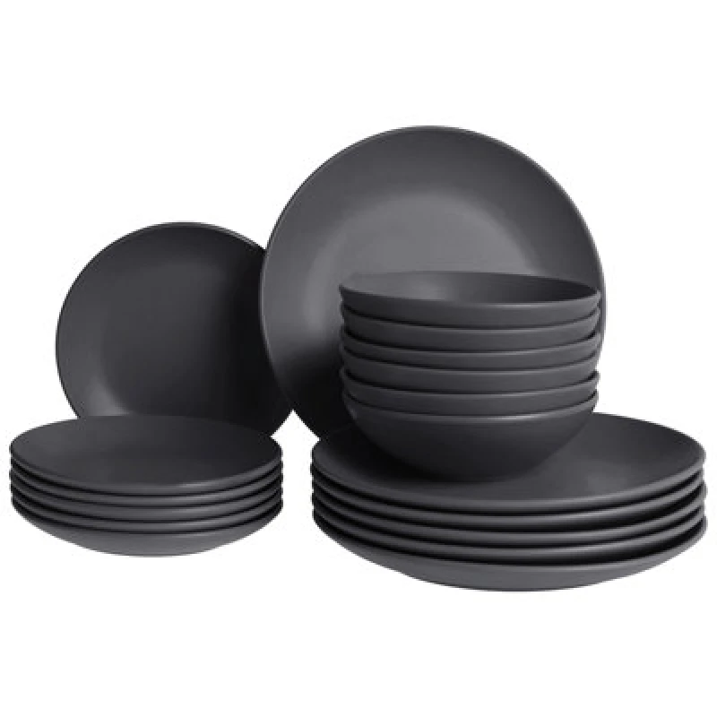 Image of Beliani Set Of 18 Dinnerware Vivani Stoneware Black