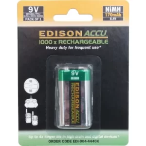 Image of 9V NiMH Rechargeable 170 mAh Battery