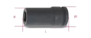 image of Beta Tools 728LQ 3/4" Square Drive Long/Deep Impact Socket 19mm 007280619