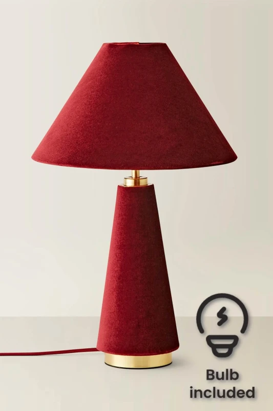 Image of ValueLights ValueLights Martha Velvet Table Lamp with Conical Velvet Lamp Shade and LED Bulb in Burgundy Burgundy One Size Unisex 5059406070266