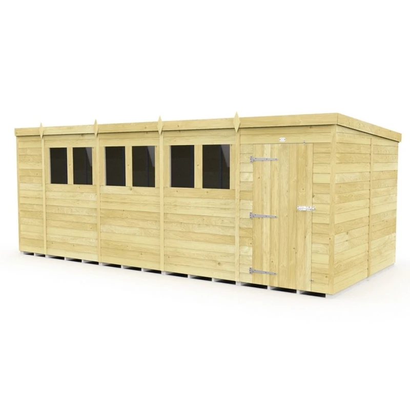 Image of Buttercup Farm 18 x 8 Feet Pent Shed - Single Door W/ Windows - L231 x W533 x H201cm in Brown Brown Unisex