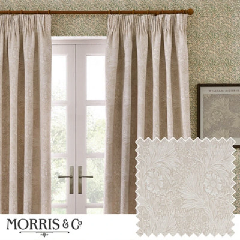 Image of Morris & Co Morris & Co Marigold Jacquard Floral Room Darkening Pencil Pleat Curtains in Stone Size: 117cm width x 137cm drop Stone 117cm width x 13